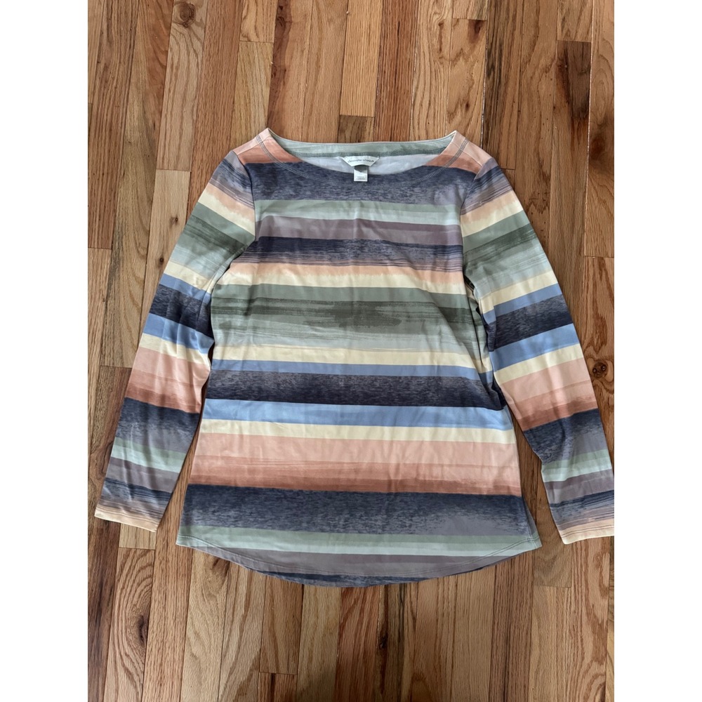 Christopher & Banks Womens Medium Multi-Color Striped Boat Neck Long Sleeve Top